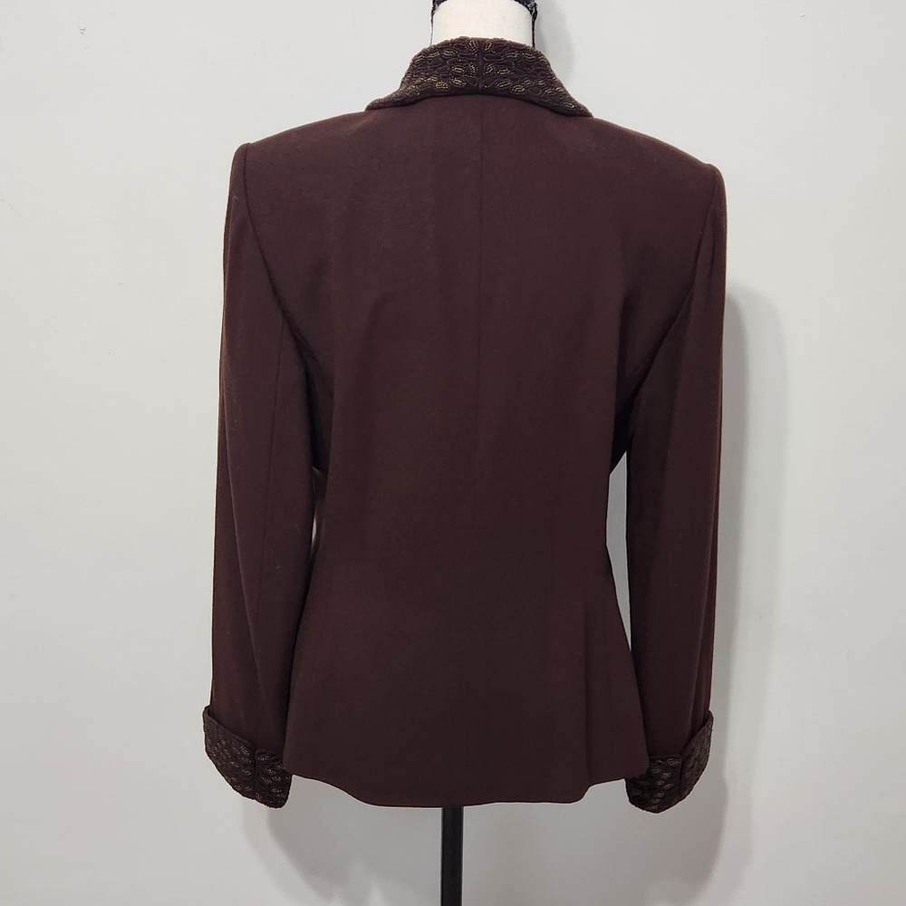 Le Suit Brown Wool Women's Blazer Velvet Buttons Beaded Collar & Cuffs Lined 8 - Picture 8 of 16